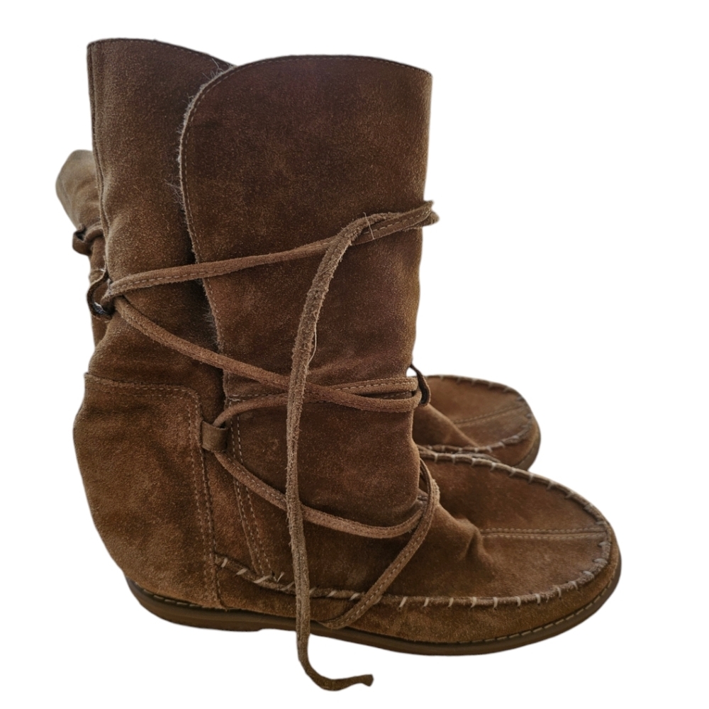 Jack Rogers Little Nell Faux Fur Moccasin Boots Size 8 Tan